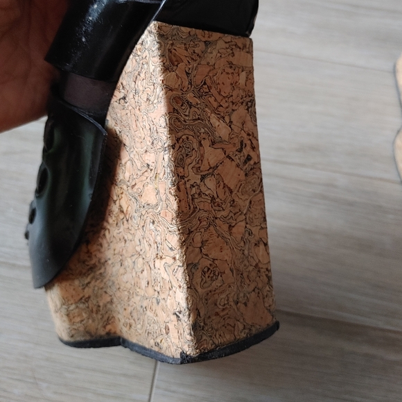Acne Studios Black Brown Leather Wedge Cork Open Toe Heels - Picture 10 of 17